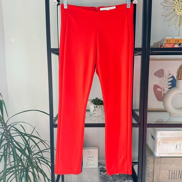 Veronica Beard Bright Red High Rise Slim Leg Back Zip Stretchy Cropped Pants 4 - Picture 1 of 9
